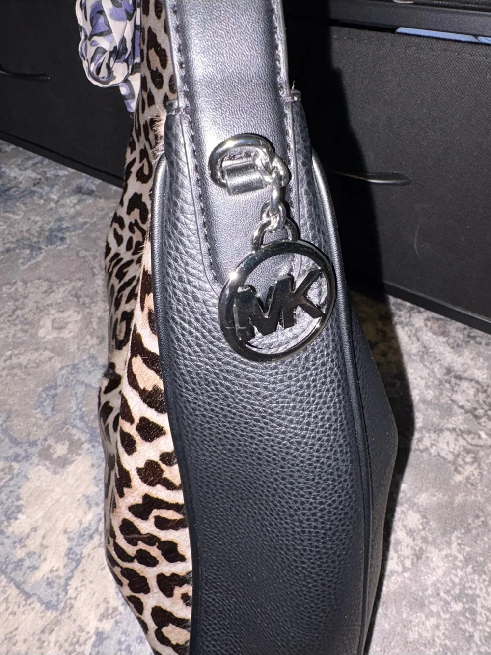 Michael Kors Leopard Print Hobo Bag - Black & Taupe
